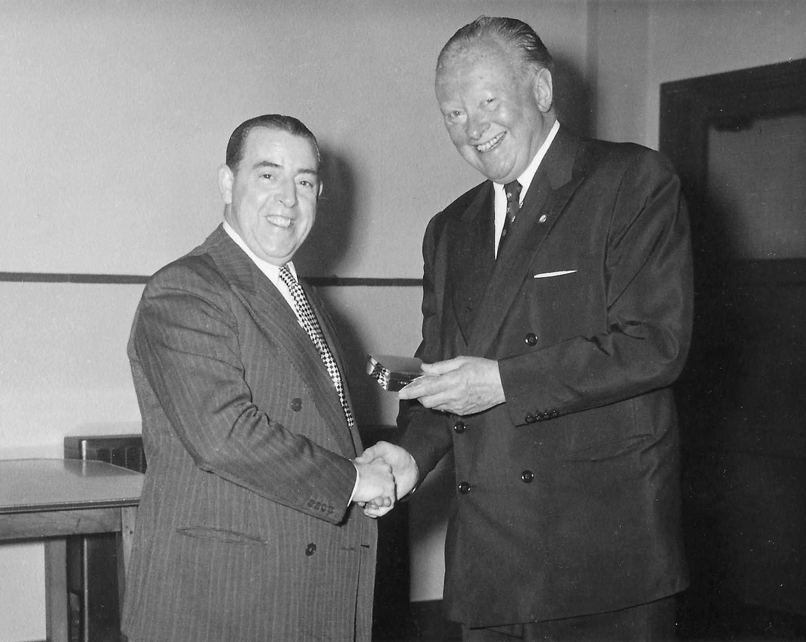1961 Bob Wastell being presented with a silver box by Walter Nell.(Courtesy Brian Wastell, Bob's son)