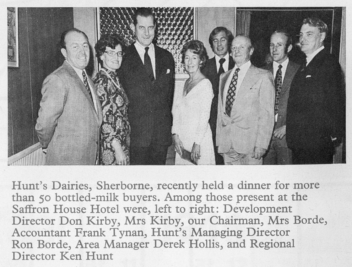 1975 DON KIRBY, RON BORDE, KEN HUNT (Bottled Milk Buyers at Hunt's Dairies, Sherborne at the Saffron House Hotel)