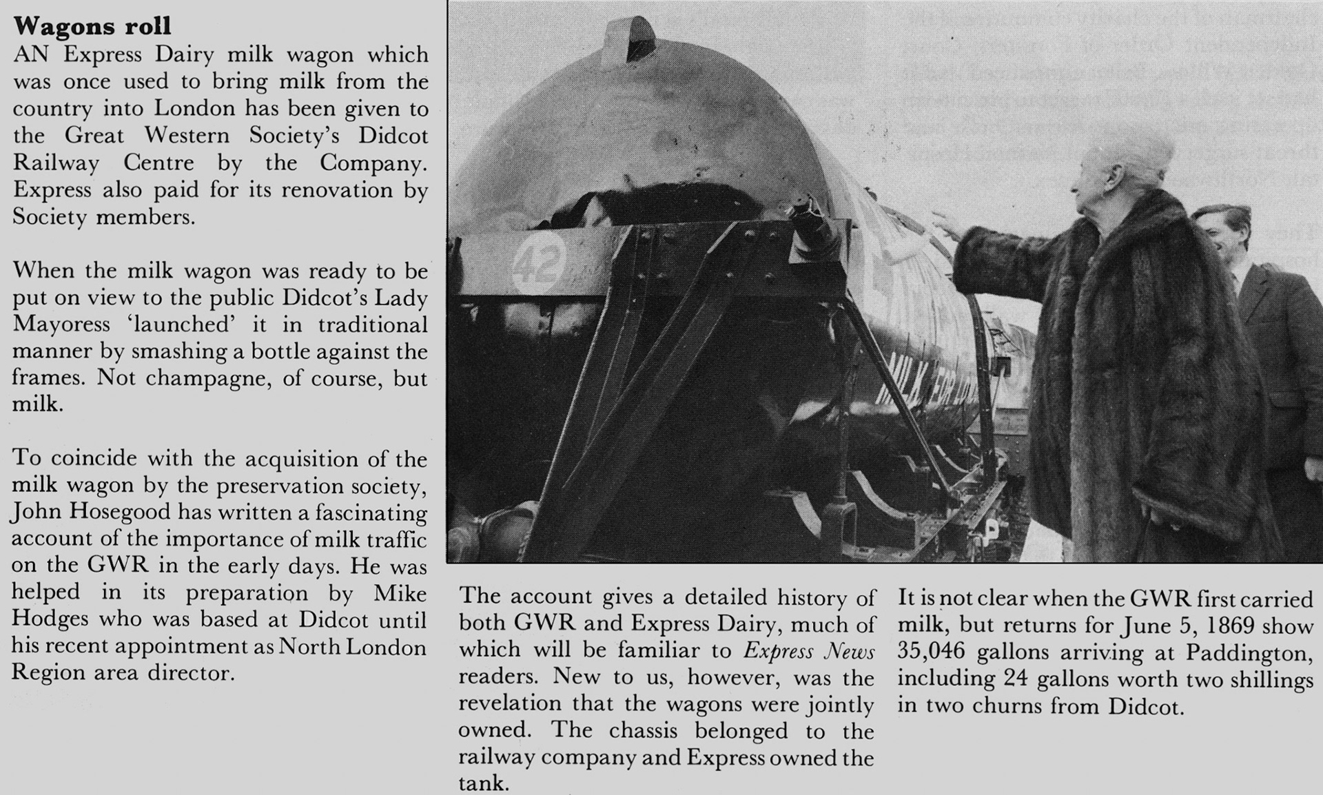 1982 Express donates rail tanker to Didcot Railway Centre. (Express News April)