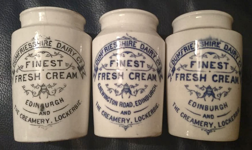 Dumfriesshire Dairy Company, Lockerbie cream pots. (Courtesy Stew Digger, Real Diggers FB Group)