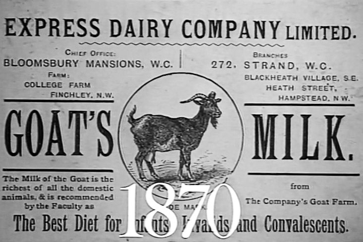 1870s George Barham looked after his father's business, now called 'The Express Dairy Company', had his own delivery rounds, and supplied goat's milk. (Express 125 Years video still)