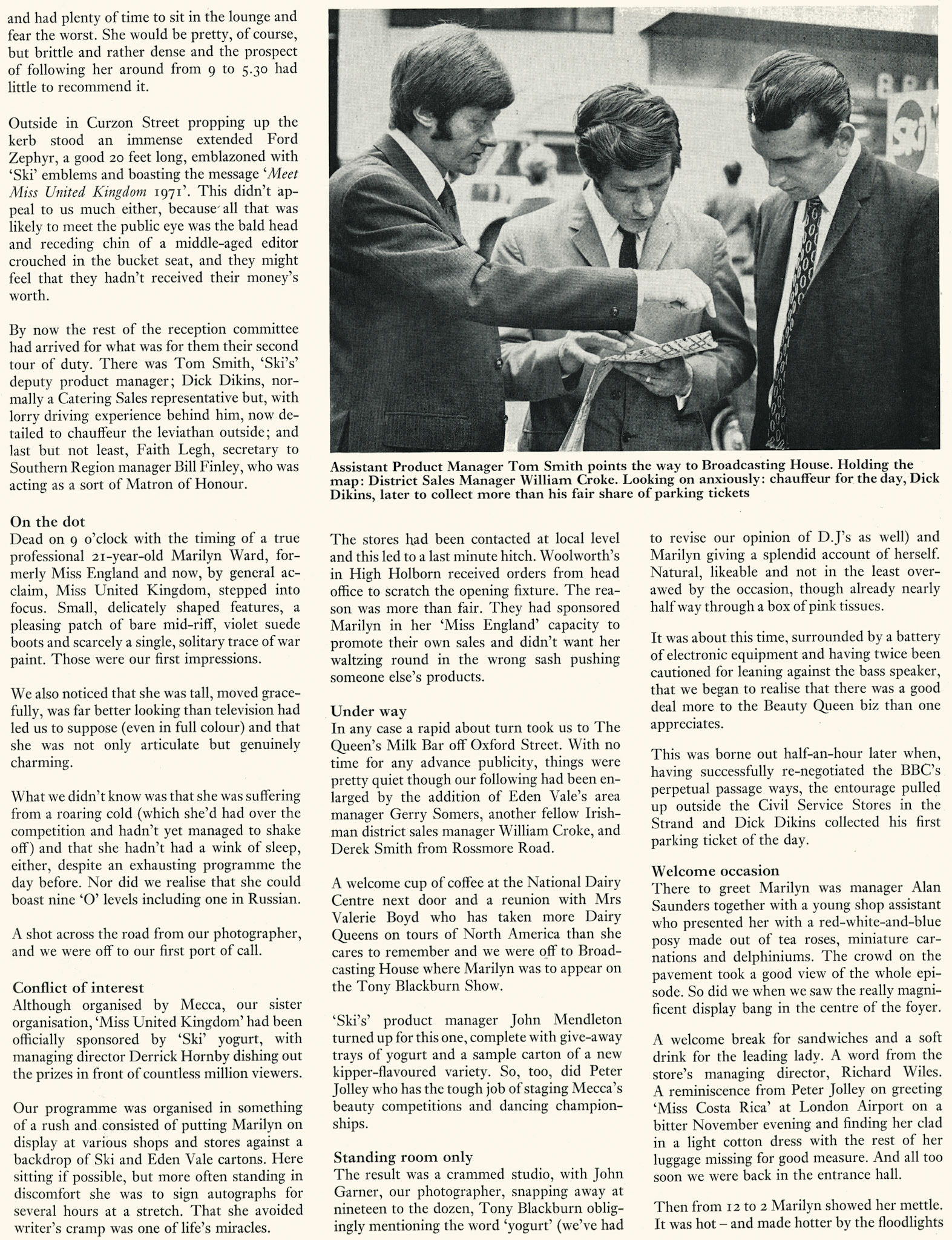 1971 A whirlwind day with Miss UK and Ski. (Express News Christmas)