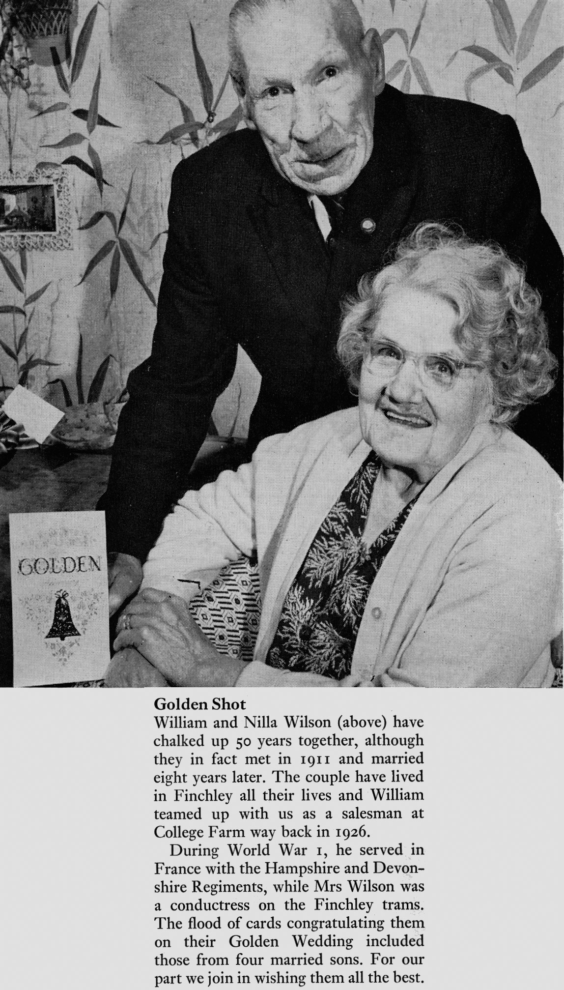 1970 William and Nilla Wilson celebrate their Golden Wedding, after retiring from College Farm. (Express News Spring)