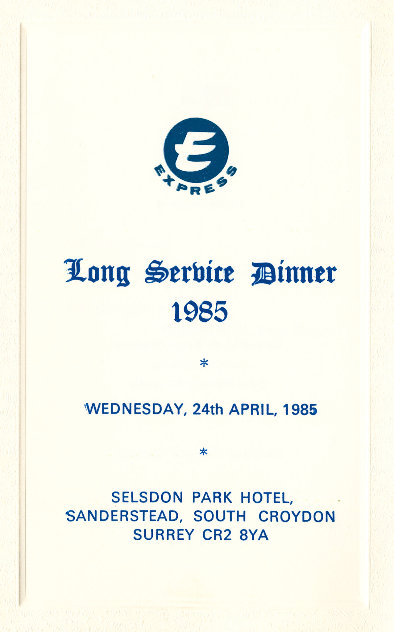 1985 Long Service Dinner-Selsdon Park Hotel (Courtesy Beryl Purslove)