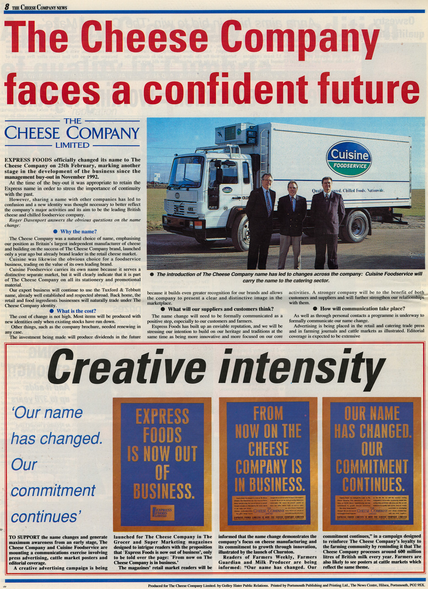1994 - The Cheese Company first newsletter - Back Page