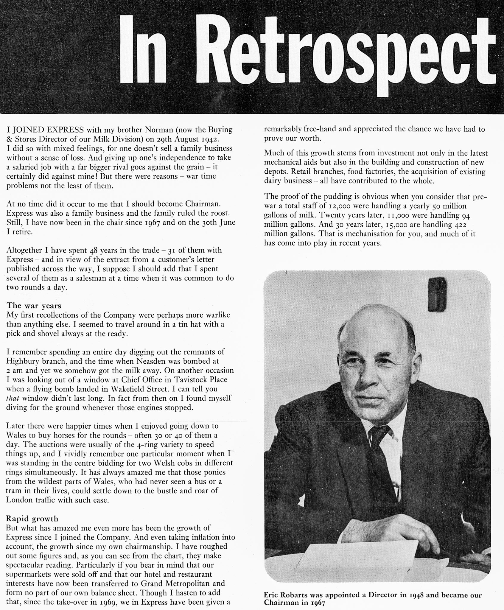 1973 Eric Robarts reminisces about his 31 years with Express and 48 years in the milk trade.  (Express News Spring)