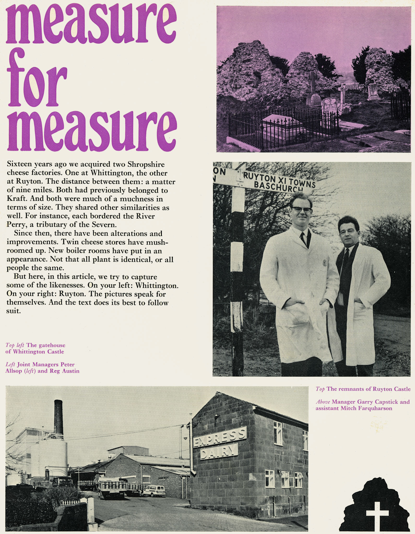 1970 Article comparing Ruyton and Whittington sites, ruins of Ruyton castle top right (Courtesy Doreen Williams)