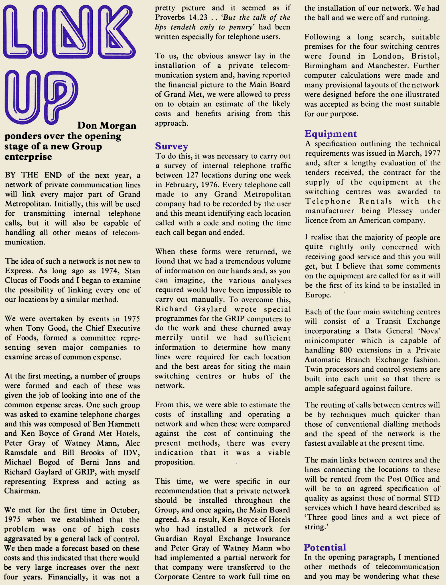 1978 Don Morgan explains the thinking behind the proposed 'Met Line' telephone network. (Express News Autumn)