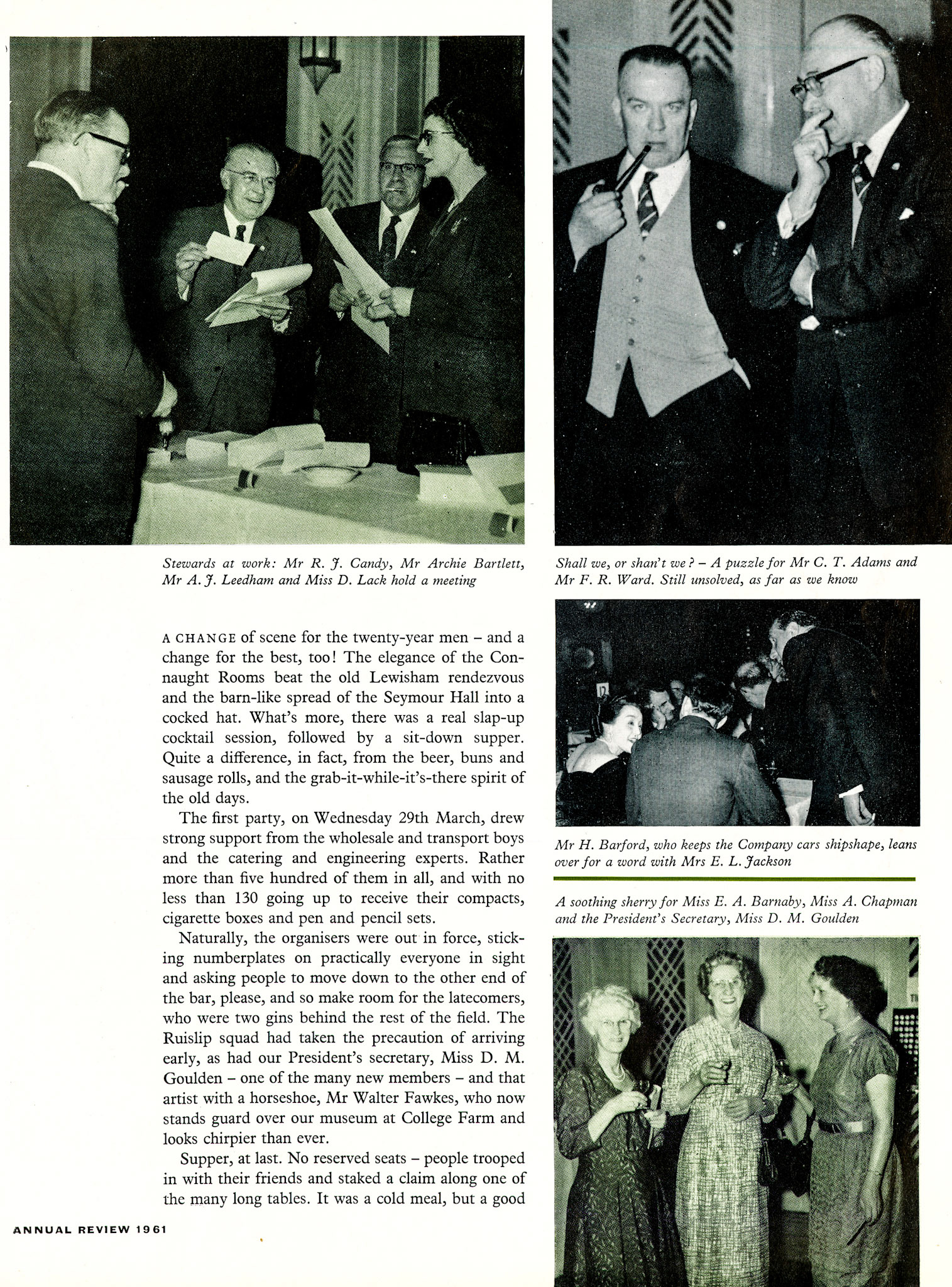 1961 London's 20-year long service awards at the Connaught Rooms. (LSA Annual Review)