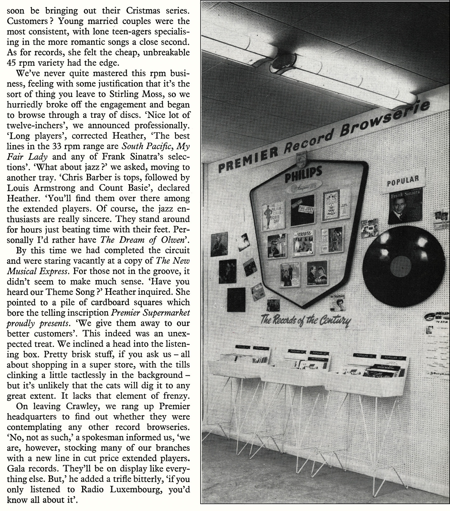 1958 Crawley Supermarket had a 'Record Rendez-Vous' where you could browse and buy records. (Express News December)