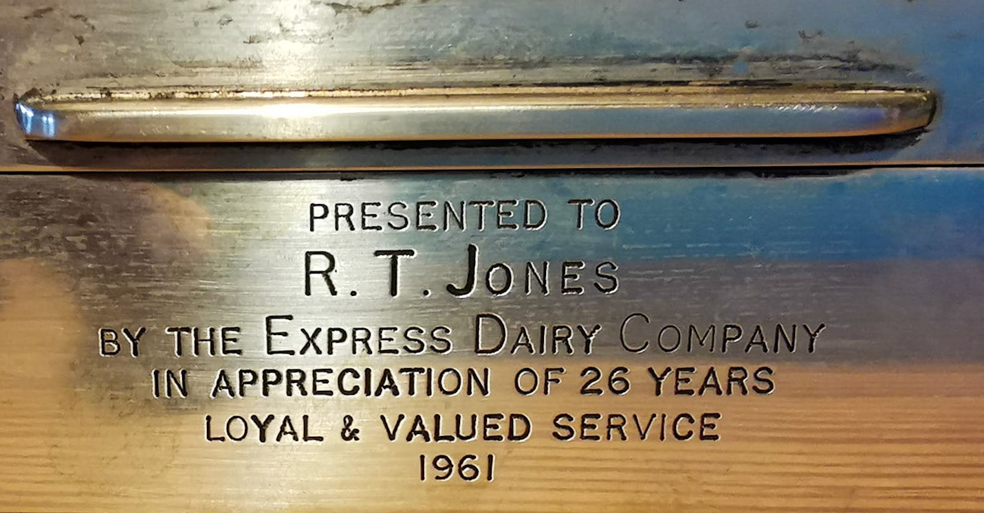 1961 Cigarette Case presented to R.T. Jones, Minsterley after 26 years service
