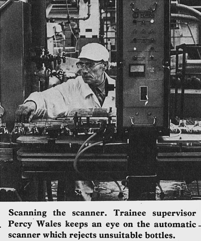 1979 Bromley Processing-Percy Wales at the bottle scanner. (Express News Summer)