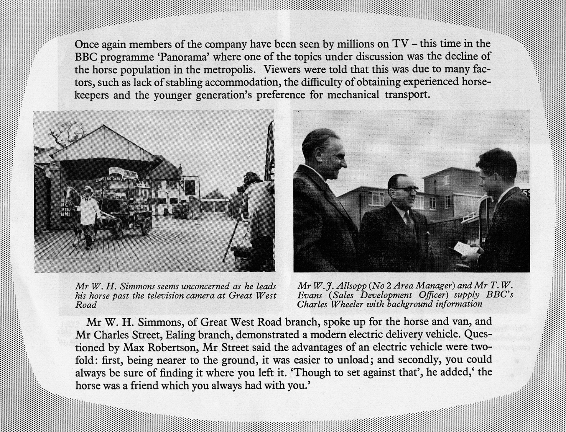 1956 'Panorama' TV programme featuring the decline of horses in London