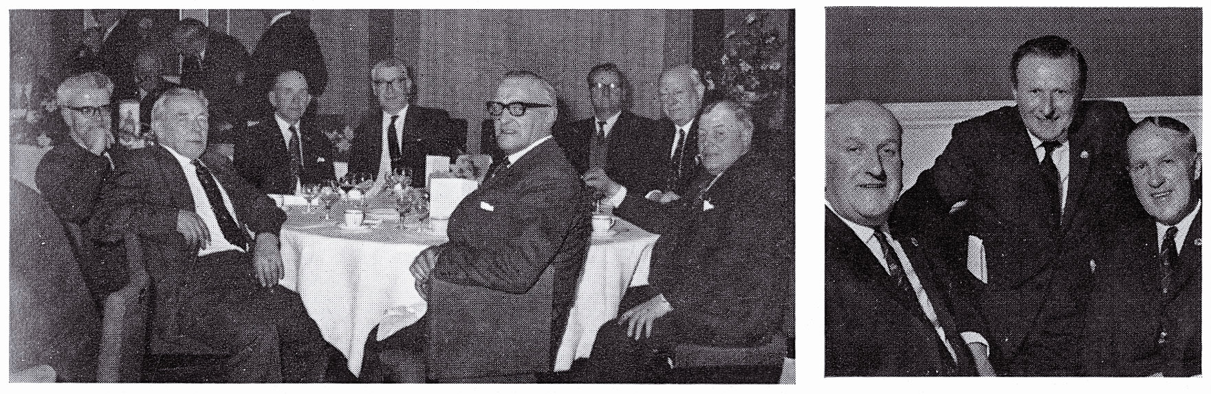 1970 Exeter Long Service Dinner at the Royal Clarence Hotel, Archie Tonkins, Ray Berry and Frank Richards on the right(Courtesy Doreen Williams)