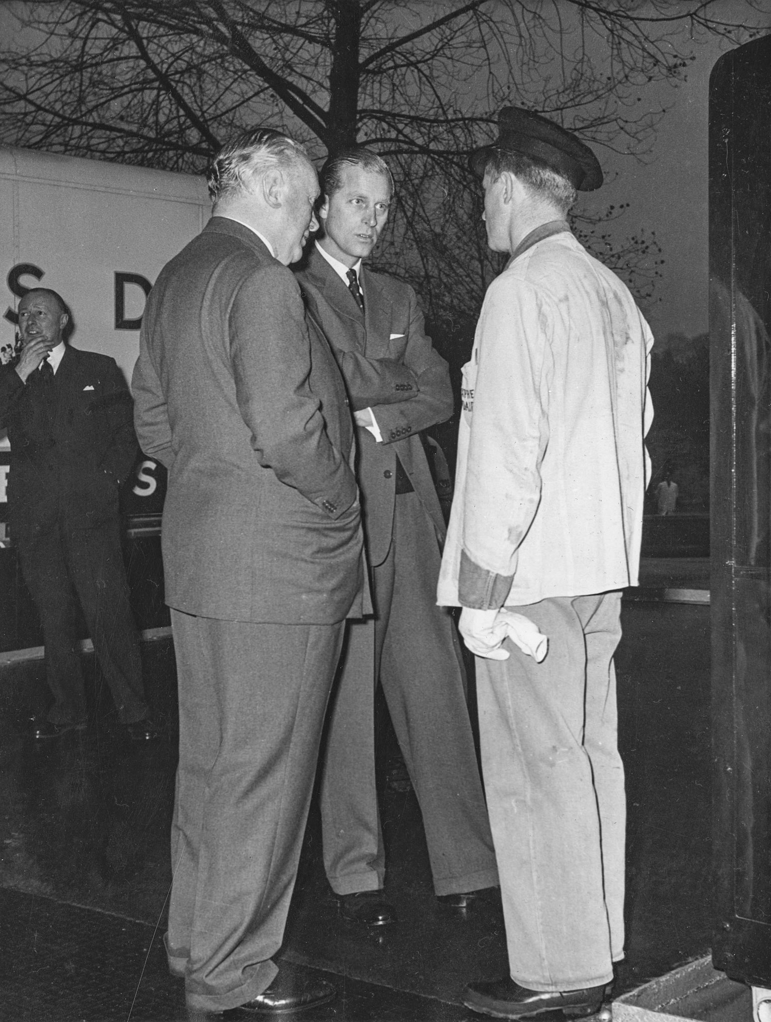 1957 South Morden-Duke of Edinburgh's visit on November 12-with a delivery driver. (Courtesy Paul Luke)