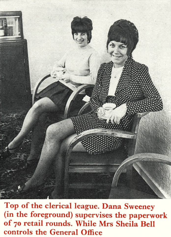 1972 Dana Sweeney and Mrs Sheila Bell at Sloan's Dairies.  (Express News Christmas)