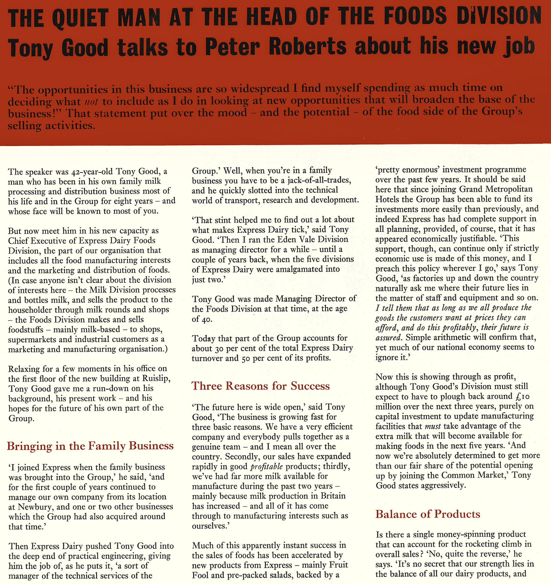 1972 Profile of Tony Good. (Express News Autumn)