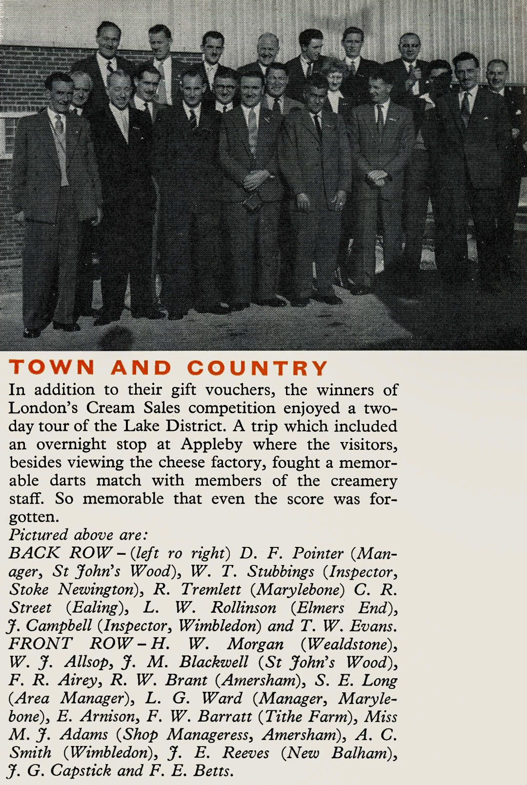 1959 London Retail Cream Sales winners visit Appleby and play darts. (Express News December)