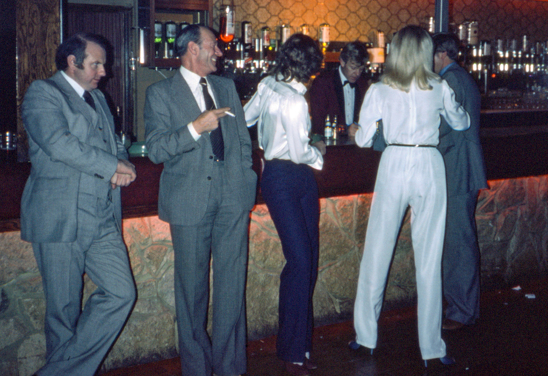1980 South Morden-Dairy Re-equip staff celebration at Lakeside, Camberley-Mick Healey, Reg Noquet, ?,?,? (Express Dairy Tales collection)