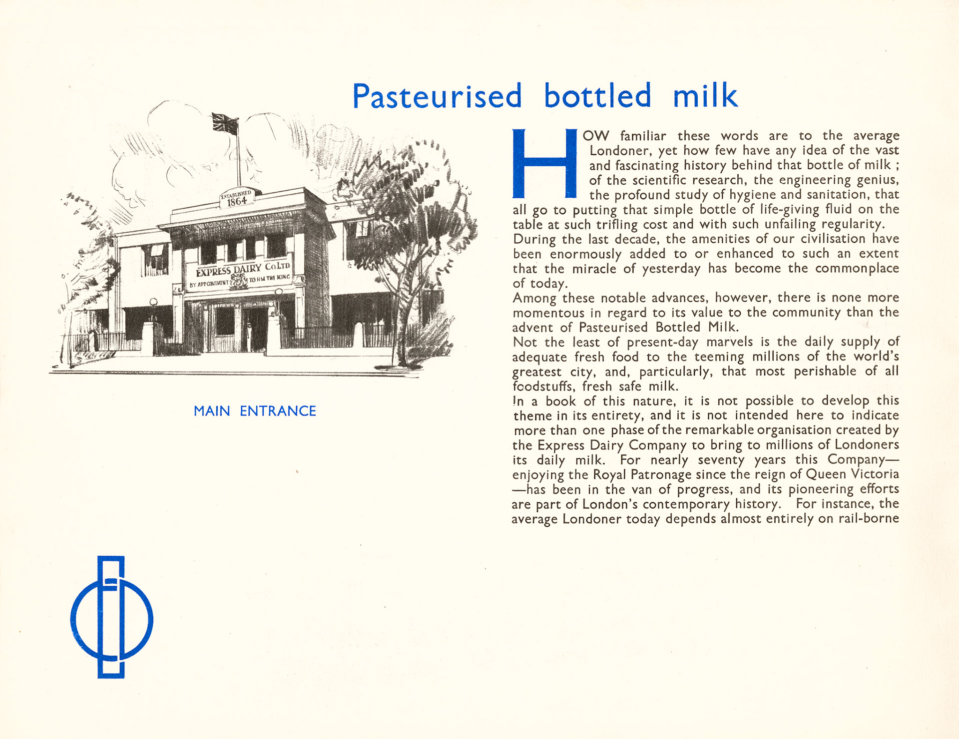 1930 Cricklewood Opening Brochure-Pasteurised Bottled Milk (Courtesy Paul Luke)