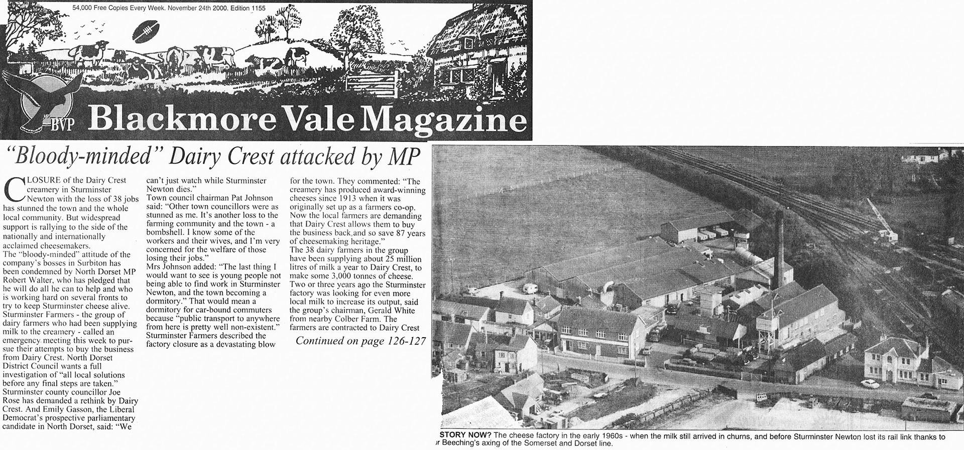 2000 Sturminster Creamery closure reported in the Blackmore Vale Magazine. (Courtesy Andy Wallis)