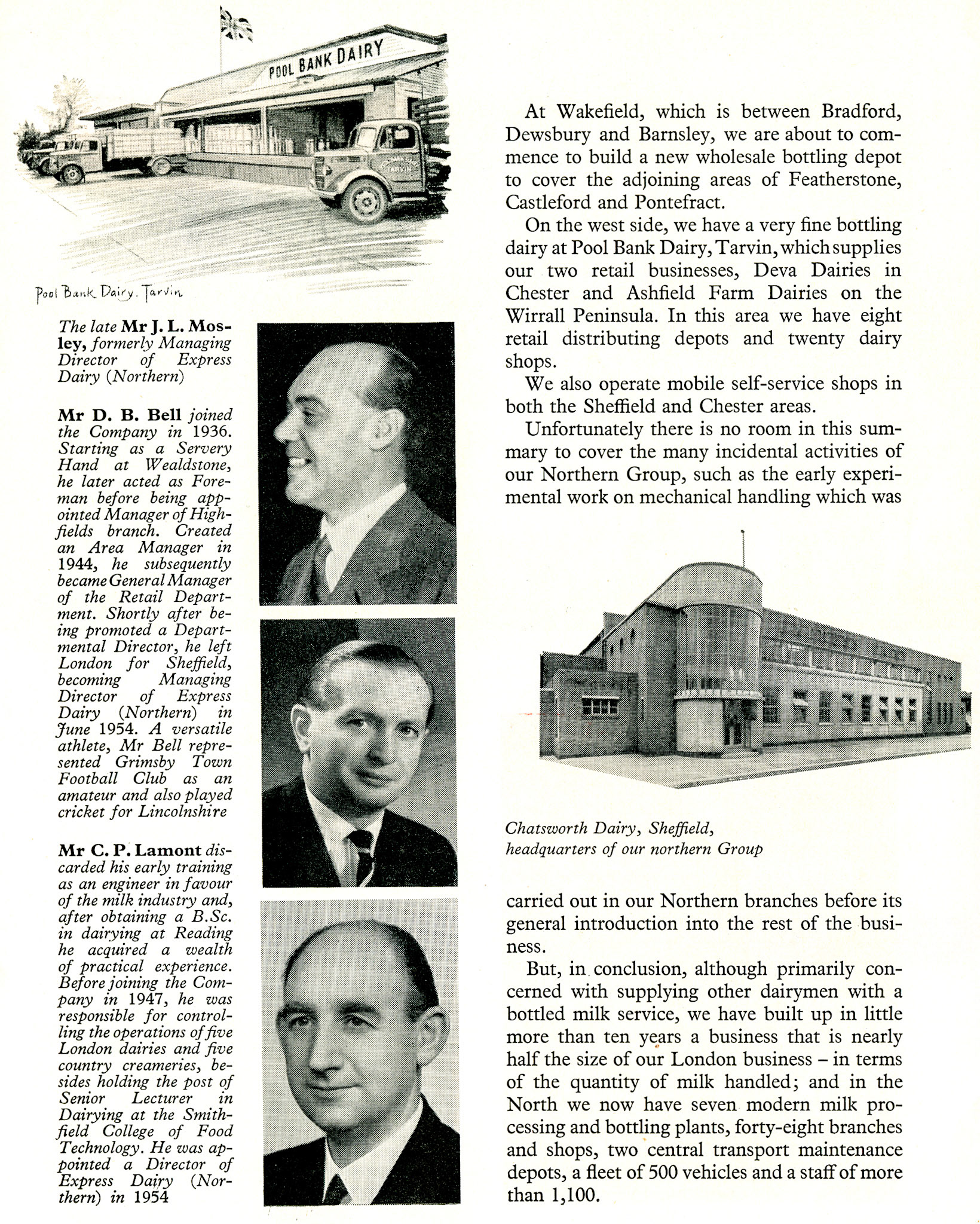 1957 J.L. MOSLEY, D.B.BELL, C.P. LAMONT (Express Dairy Northern article from Express News)