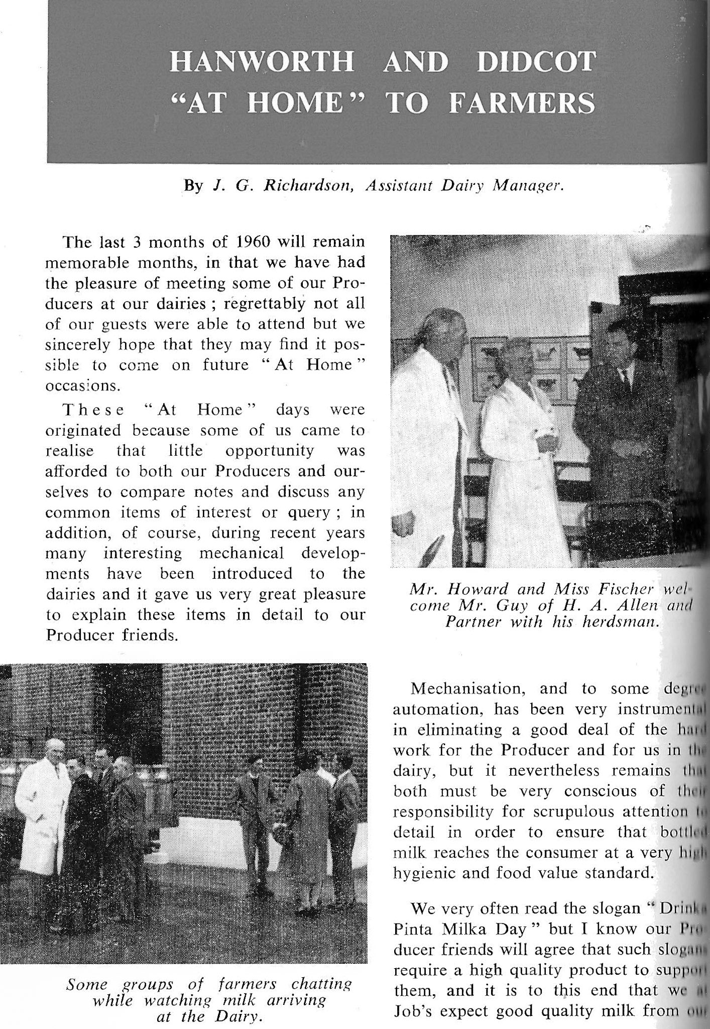 1960 Hanworth & Didcot invite farmers to 'At Home' visits. (From Book of Job House Magazine, December)