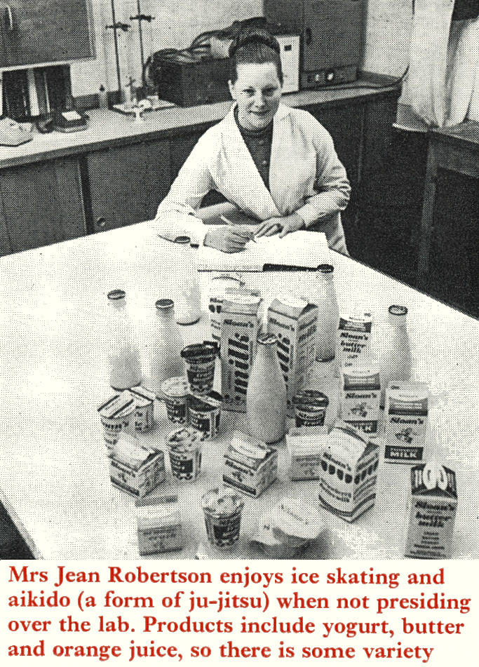 1972 Sloan's Dairies, Glasgow- Jean Robertson in the lab (Express News Christmas)