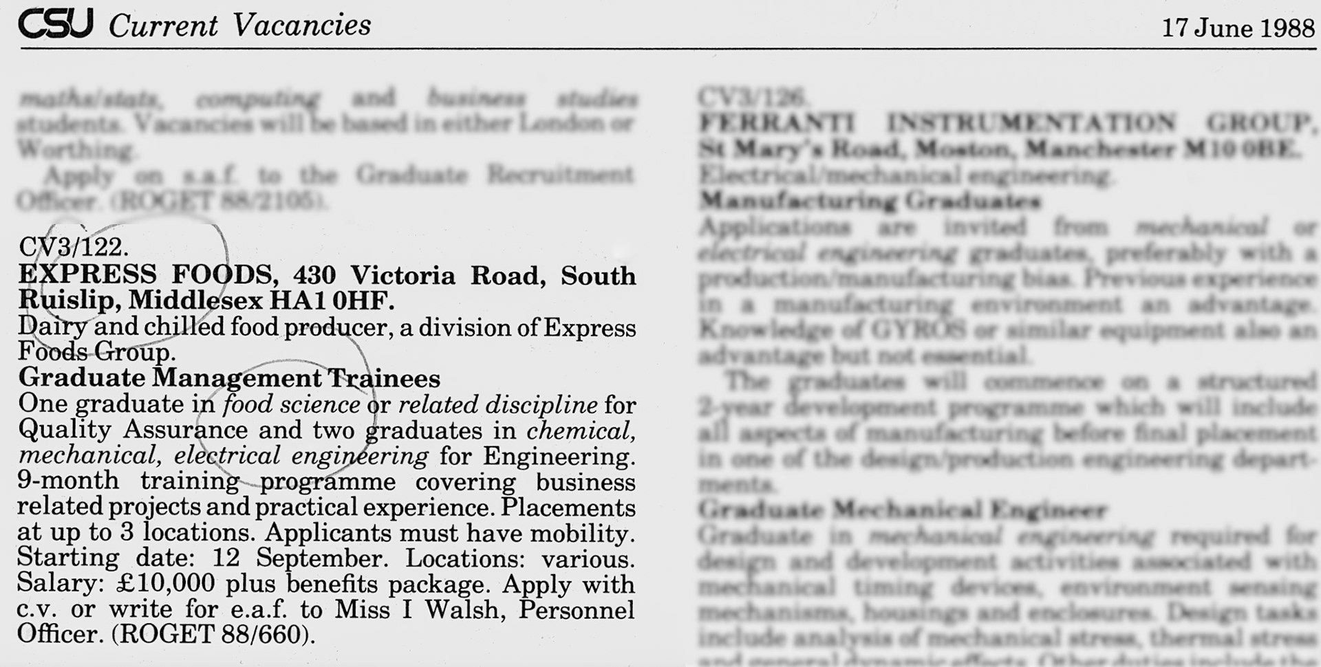 1988 How vacancies were advertised to students about the graduate, pre-internet! (Courtesy Soo Rose-Cook)