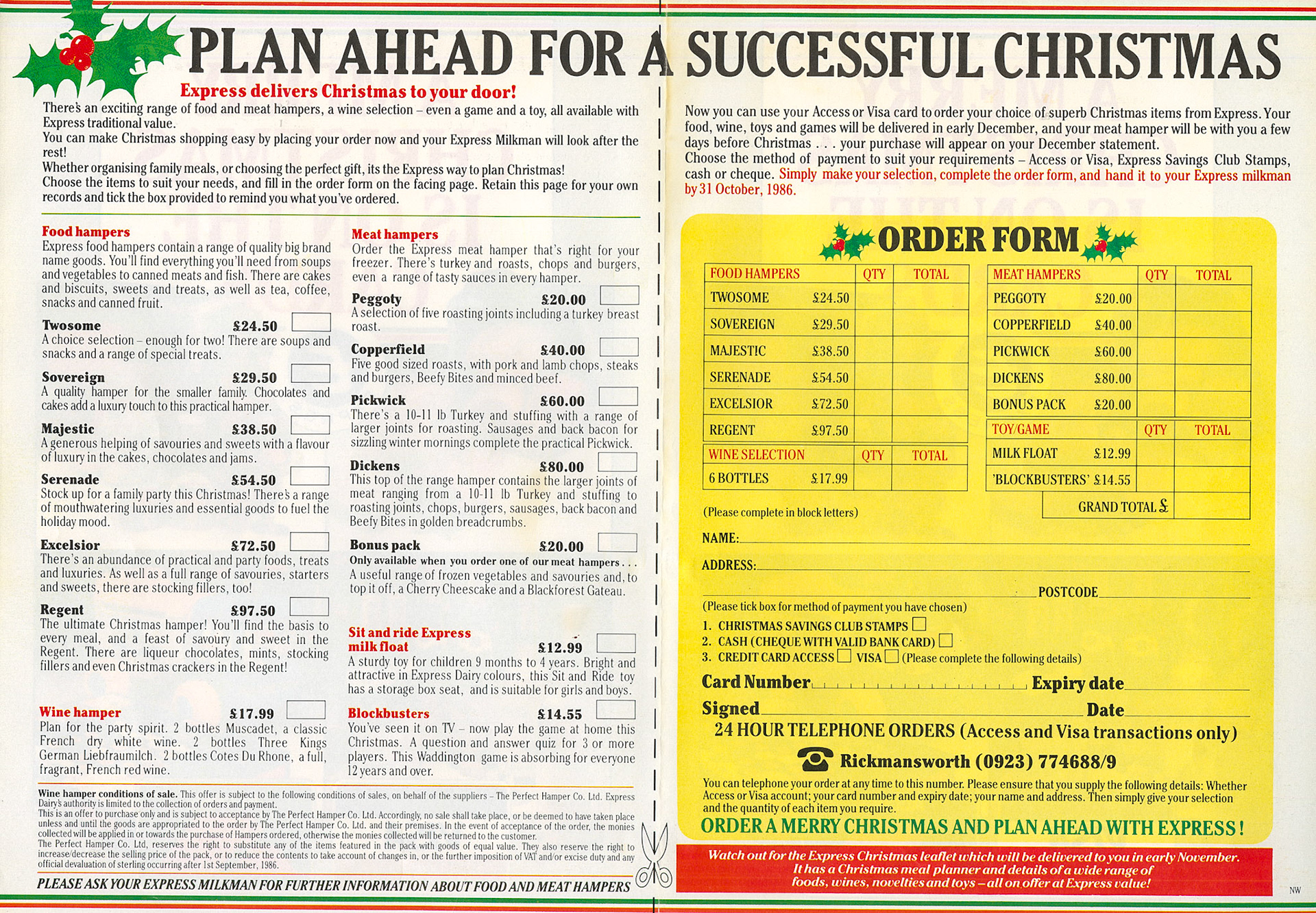 1986 Christmas Hampers leaflet (Courtesy Paul Luke)