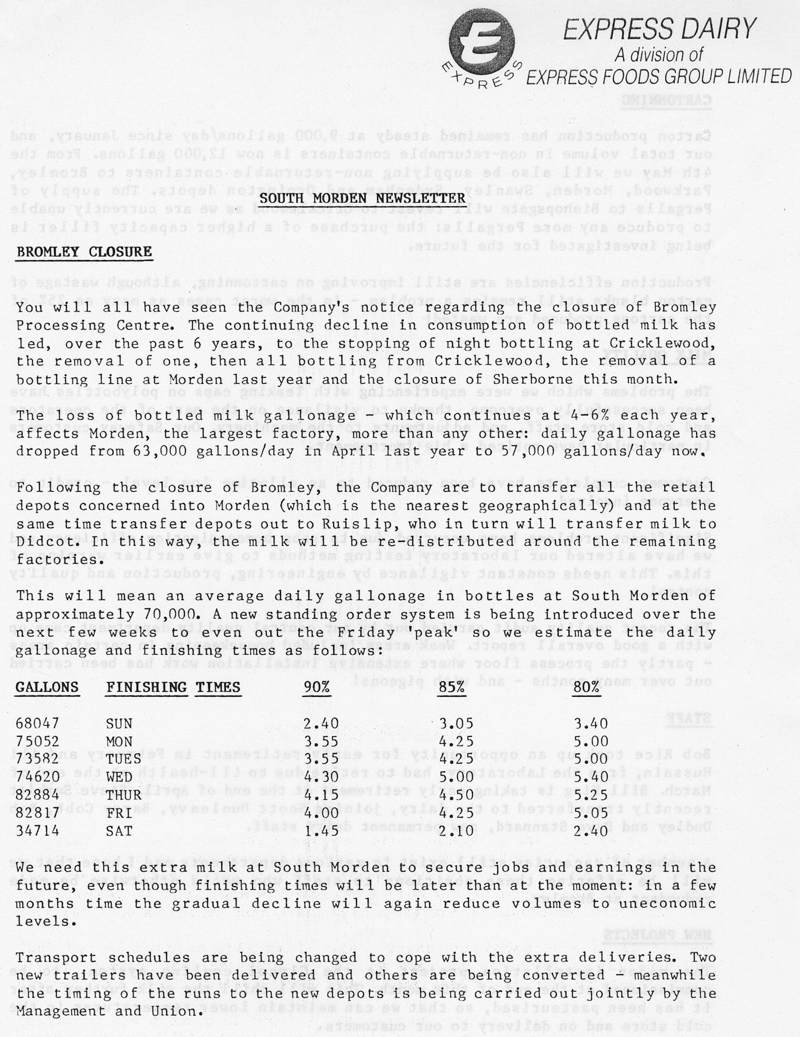 1986 South Morden Newsletter announcing closure of Bromley Processing