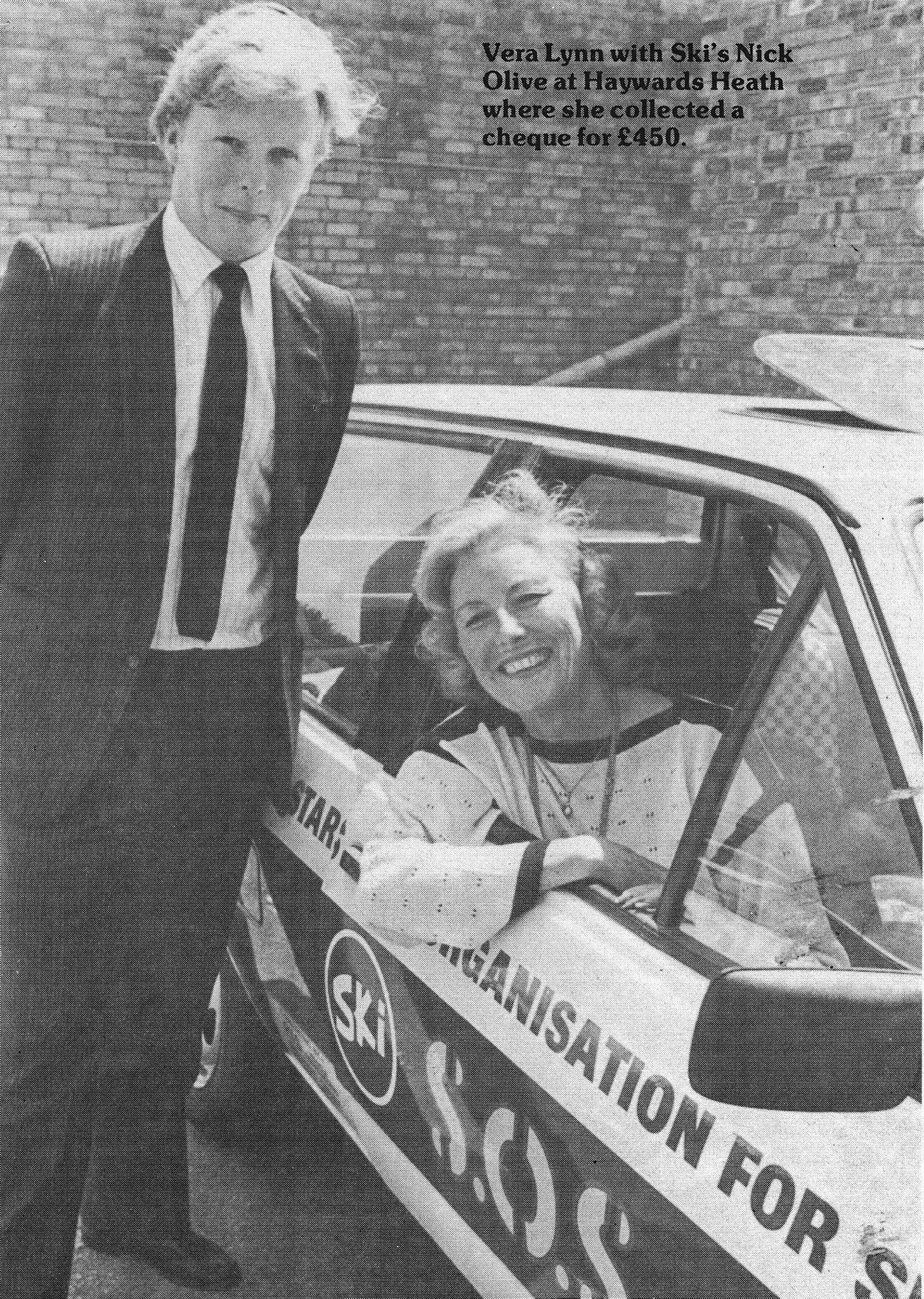 1982 Vera Lynn at Haywards Heath Ski factory collecting a cheque for cerebral palsy sufferers