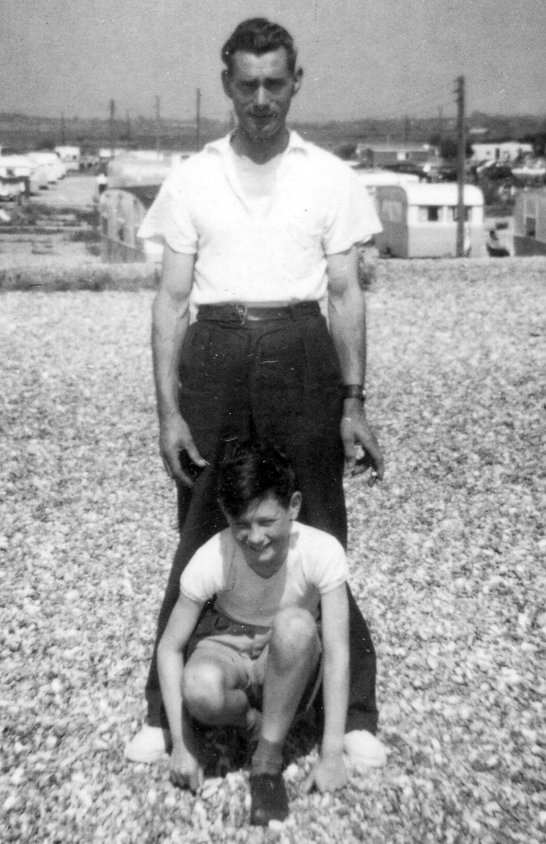1958/9 Woodgate. Ernie Fairman worked on churn collection and delivery of bottled milk to retail depots, pictured here with his son, Michael. (Courtesy Michael Fairman)