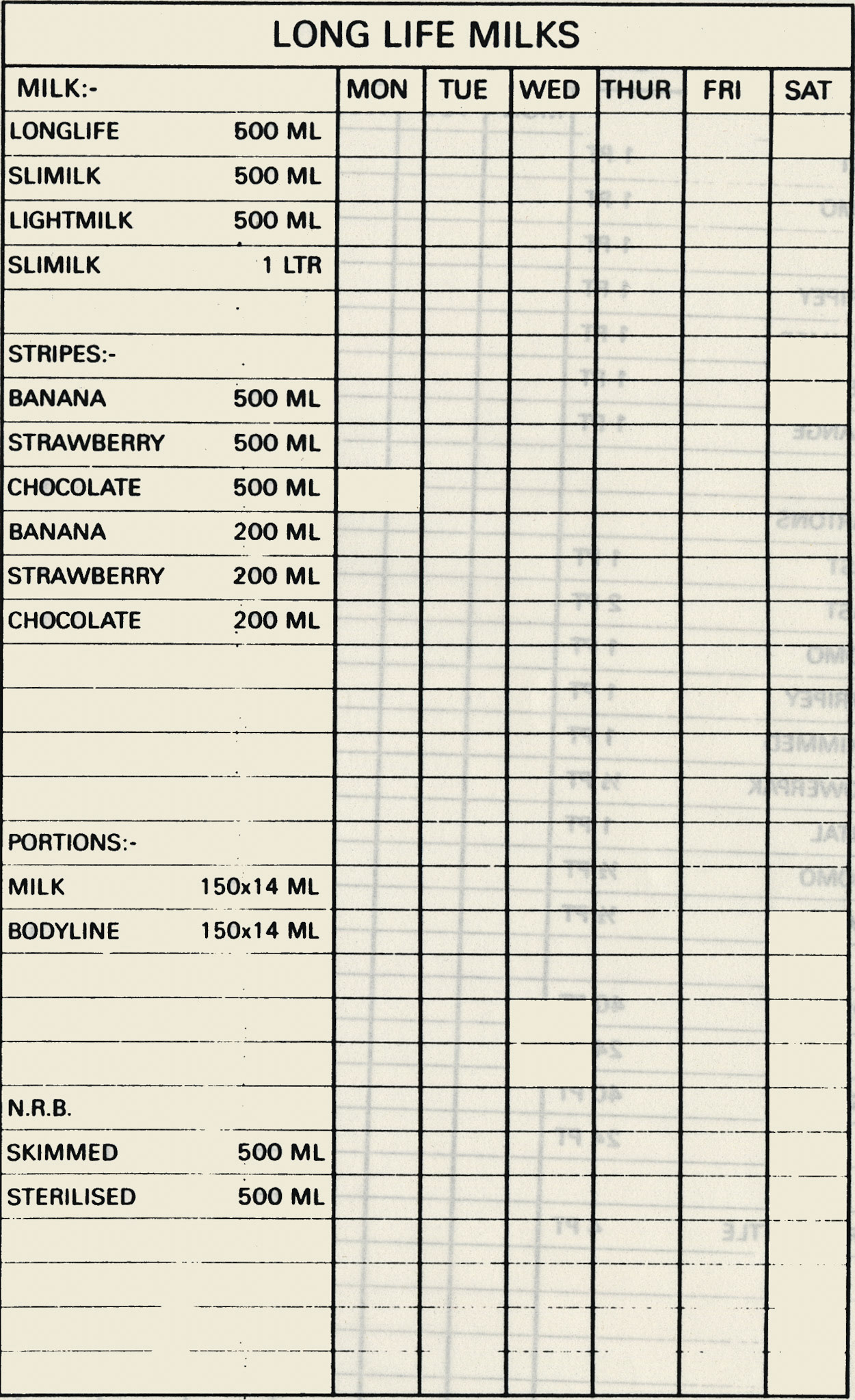 1980's? Daily Order form - Milk #2(Courtesy Michael Aldread)