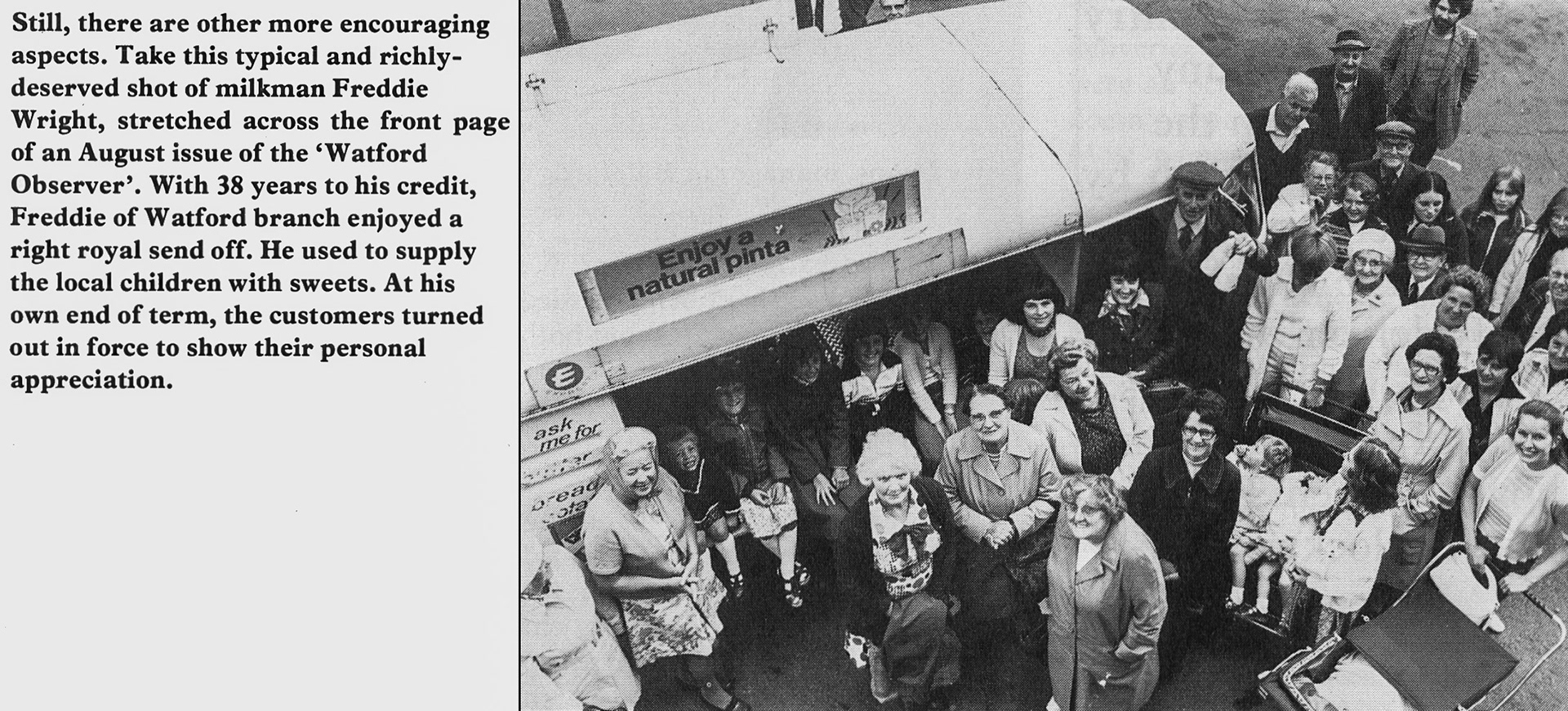 1977 Watford milkman Freddie Wright retires after 38 years. (Express News Autumn)
