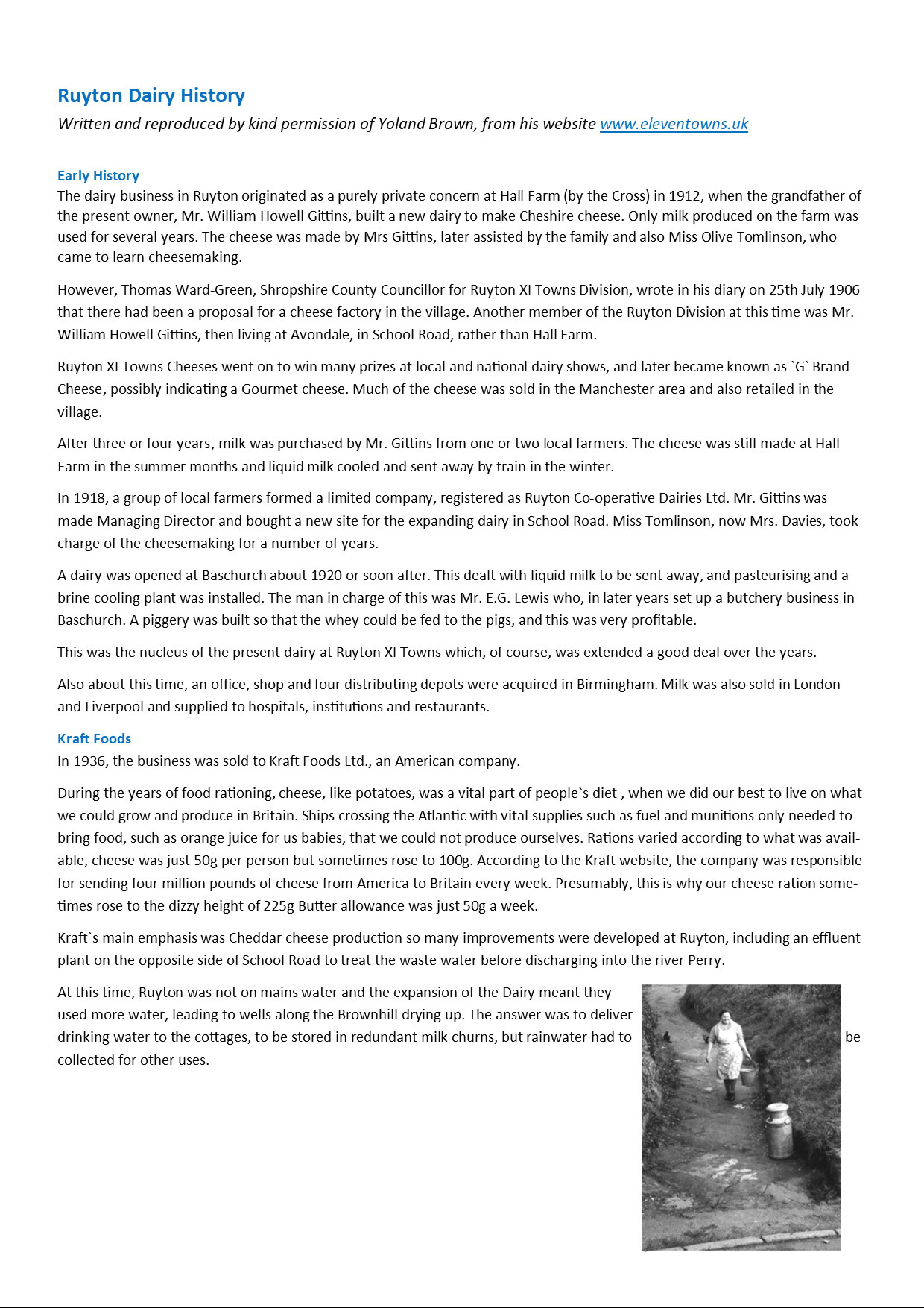 The Story of Ruyton Creamery by Yoland Brown www.eleventowns.uk