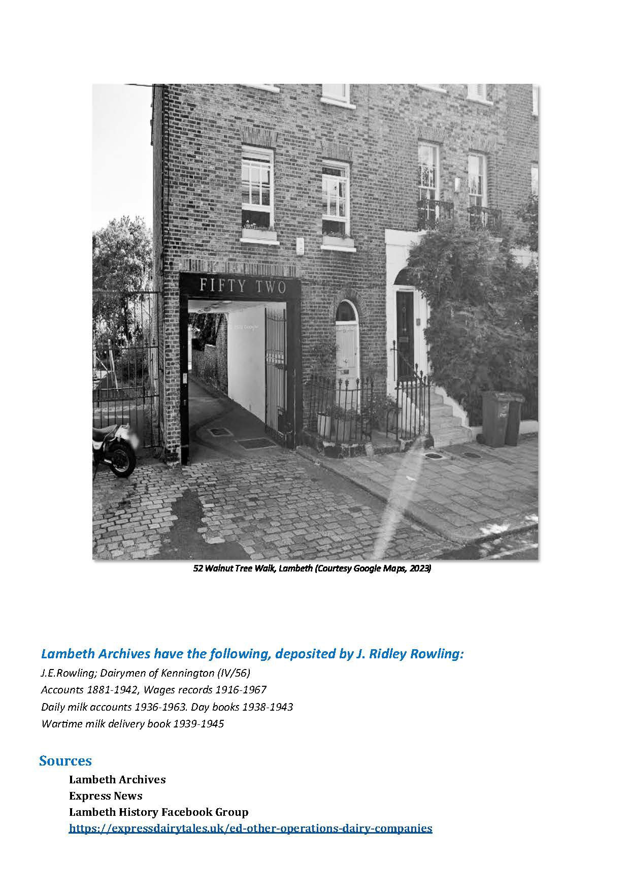 2026 Revised history of Rowling's Dairy, Lambeth (Express Dairy Tales publication)