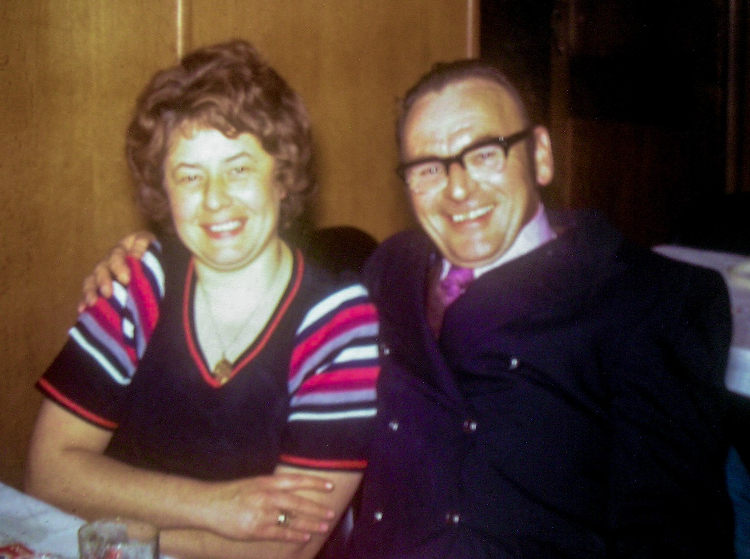 Early 1970s Ted lee and his wife Bett, taken at an Express Dinner Dance at The Bull, Birchwood, Swanley. Ted Lee was a great bloke, my Dad was his rota foreman, and I helped Ted on Saturdays a few times. His round on a Friday was a 7pm finish, I used to leave school and go to help dad finish off the round." Paul Batchelor adds "Ted Lee was a nice man, I remember him when working in the depot and worked on his milk float many times over the years". Christine Bolan comments "I remember Ted very well, he was a lovely man, his daughter came to my wedding. God bless" (Courtesy Robin Fraser Bell)