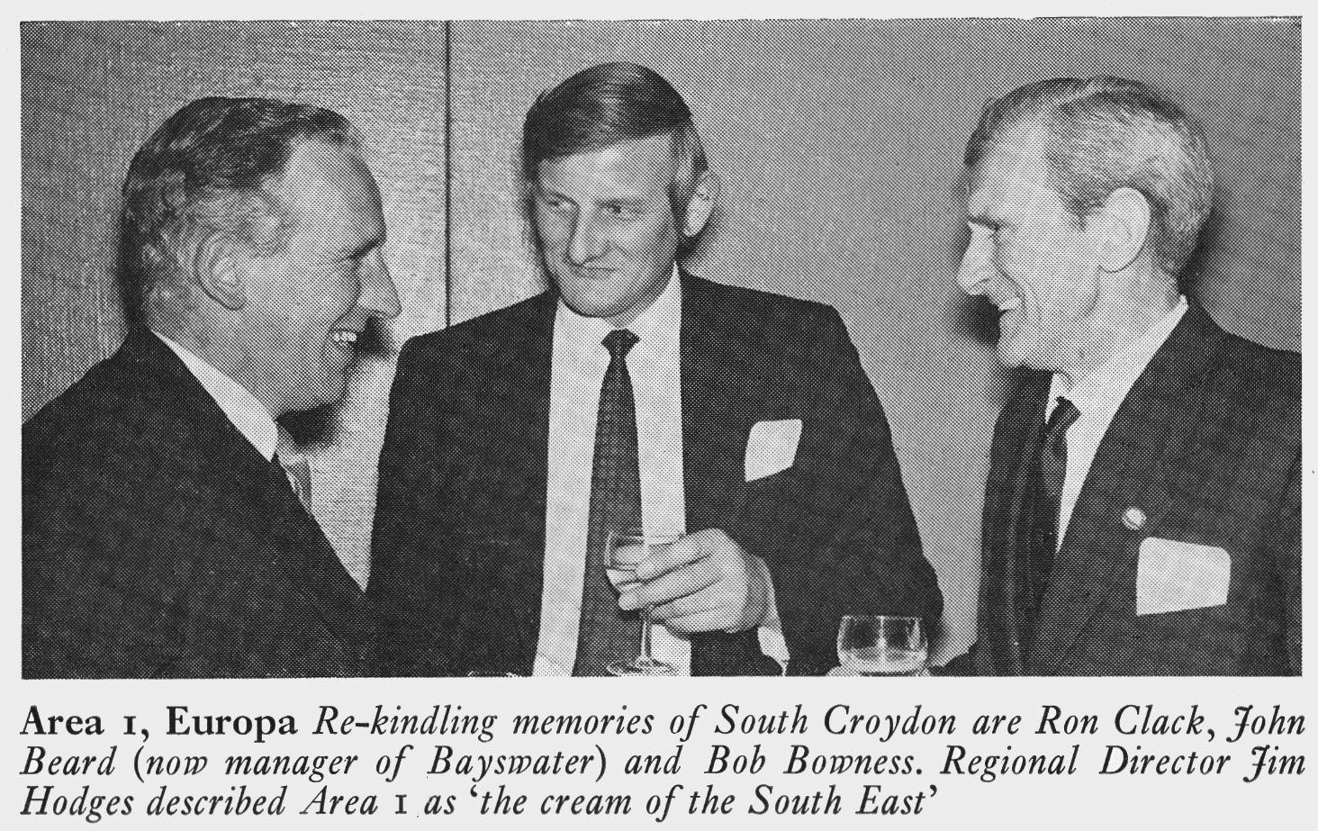 1972 South Croydon staff Ron Clack, John Beard and Bob Bowness at London Merit and Service Dinner.(Express News Summer)