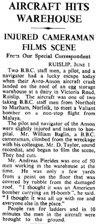 1960 (01 June). Avro Anson VV298 (Courtesy https://www.pprune.org/aviation-history-nostalgia/379570-egg-packing-anson.html)