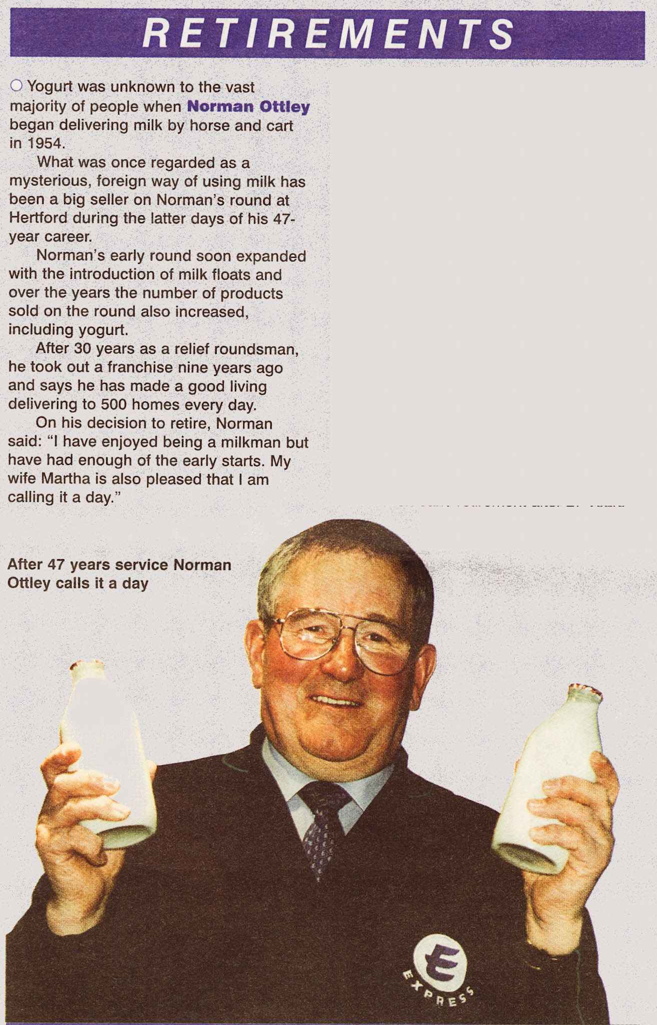 2001 Norman Ottley retires from Hertford Depot after 47 years (Courtesy Michael Aldread)