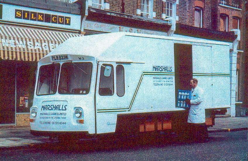 1980 Reg Marshall's Dairies Delivery Float Reg: PLB 823W Fleet: W3. Allan Dawes comments that "this vehicle was also at Banstead. I was sent there to cover a semi-retail round this van was on." (Courtesy Michael Aldread)