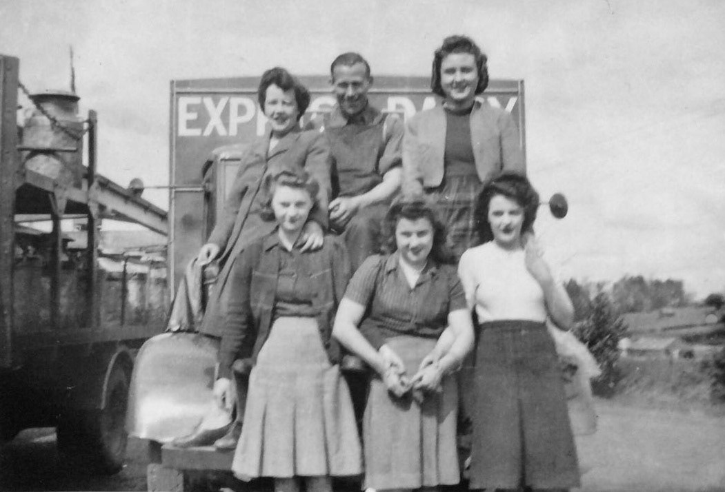 1950's Appleby, Iain Dargue comments "My mum, Gladys Dargue (nee Allan), front left, with some of her Appleby based colleagues. She worked in the egg packing station, then maybe the office" (Courtesy Iain Dargue)