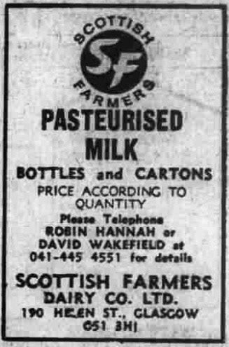 1973 Scottish Farmers advertise for trade, with Robin Hannah and David Wakefield mentioned. (Courtesy The Scotsman - Saturday 25 August)
