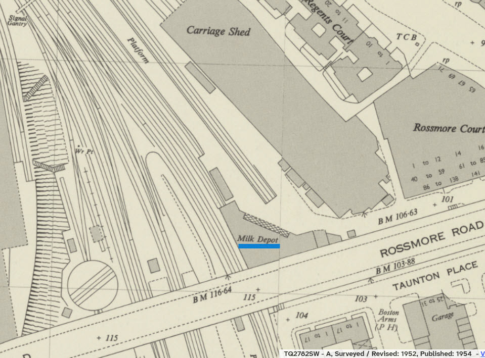1952 Map showing the location of the Independent Milk Supplies depot at Rossmore Road (National Maps of Scotland)