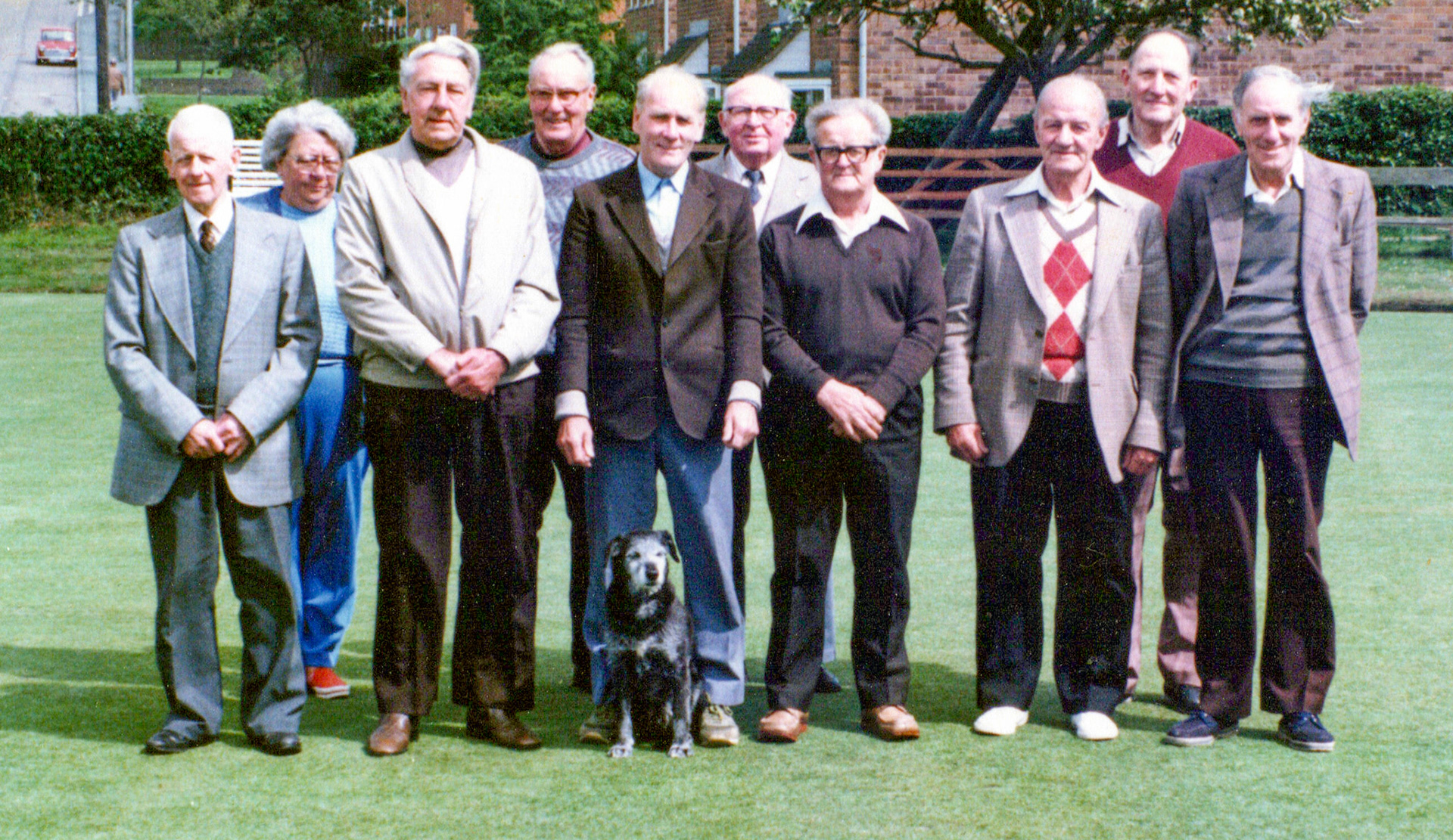 1980's Minsterley Bowling Club. Shaun Watton comments "That is my grandad Arnold Jones, first on the right". Wendy Wilding adds "My dad Harold, he never went to a bowling match without the dog Scooby. And can also see Jesse Rowson and Dennis Lloyd". Liz Matthews recognises Don Rowson, Mary Roberts and Bob Jones. (Courtesy Joe Lyons)