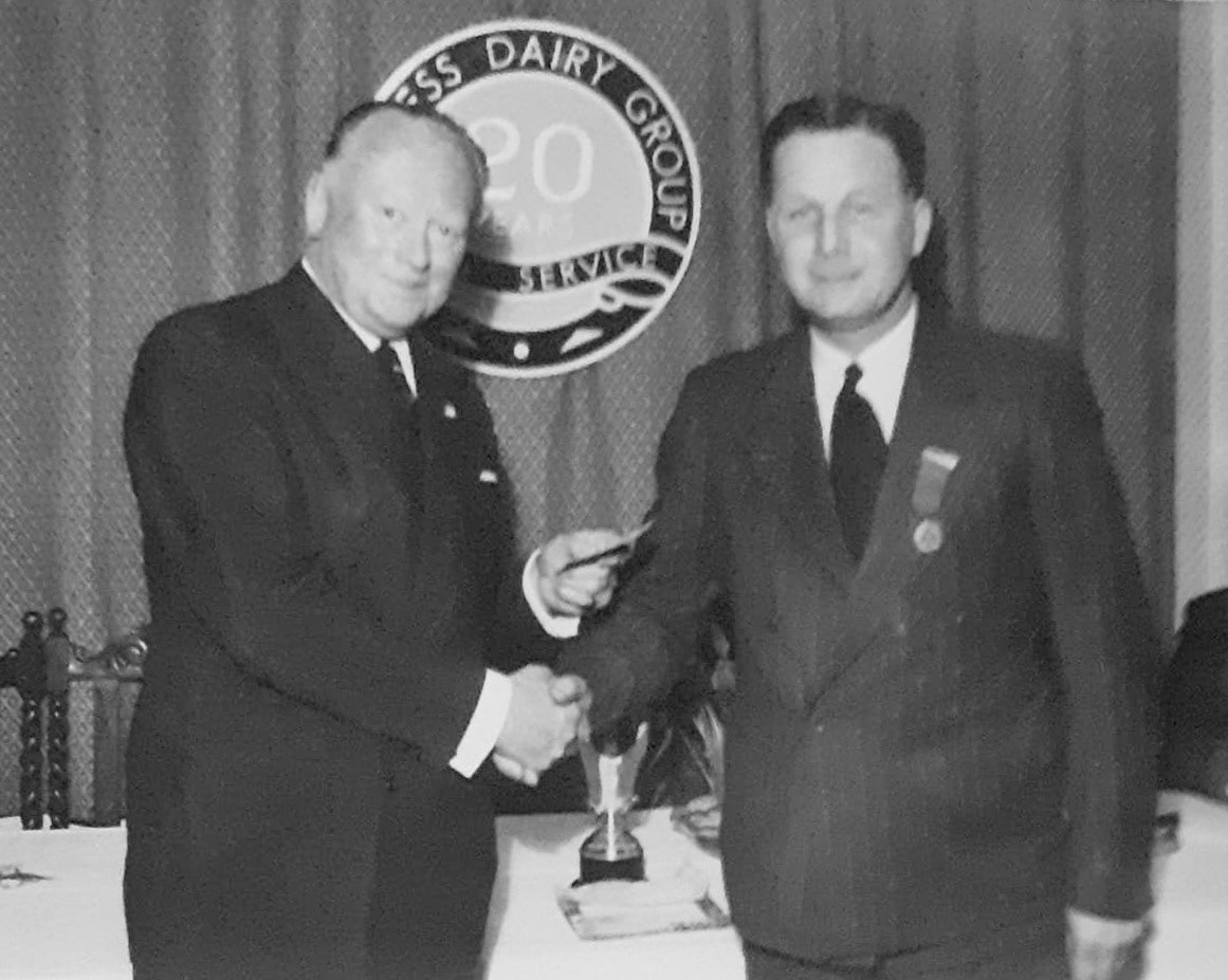 1953 Rowsley. Bill Conquest comments "My father, Leonard Conquest receiving his 20 year award, he was a driver at Rowsley. Rowsley opened in 1933." (Courtesy Bill Conquest)
