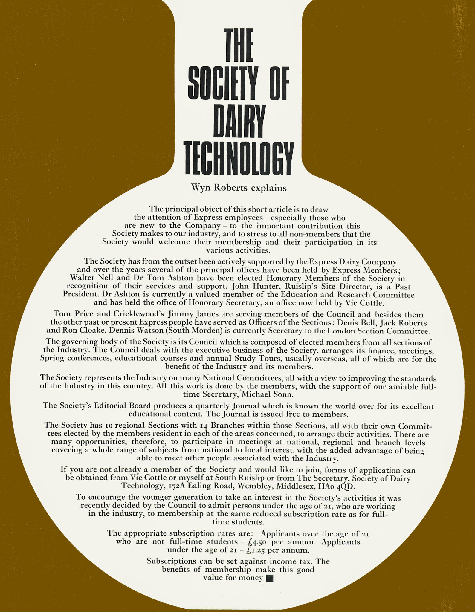 1972 Society of Dairy Technology promoted to Express employees by Wyn Roberts. (Express News Summer)