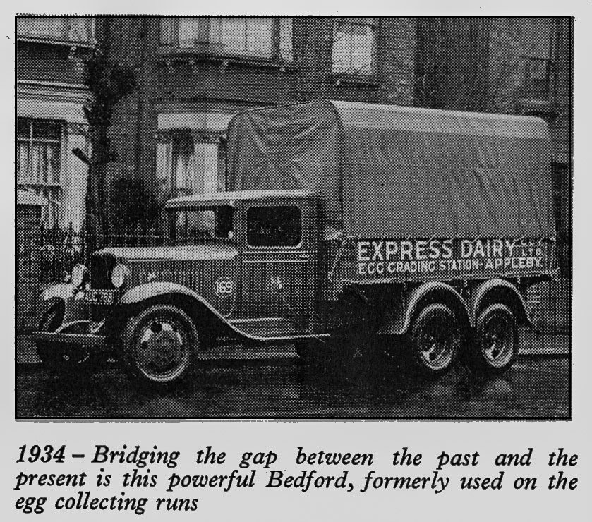 1934 Bedford, used for egg transport: from 1956 album showing 30 years of progress in transport fleet. (Express News July)