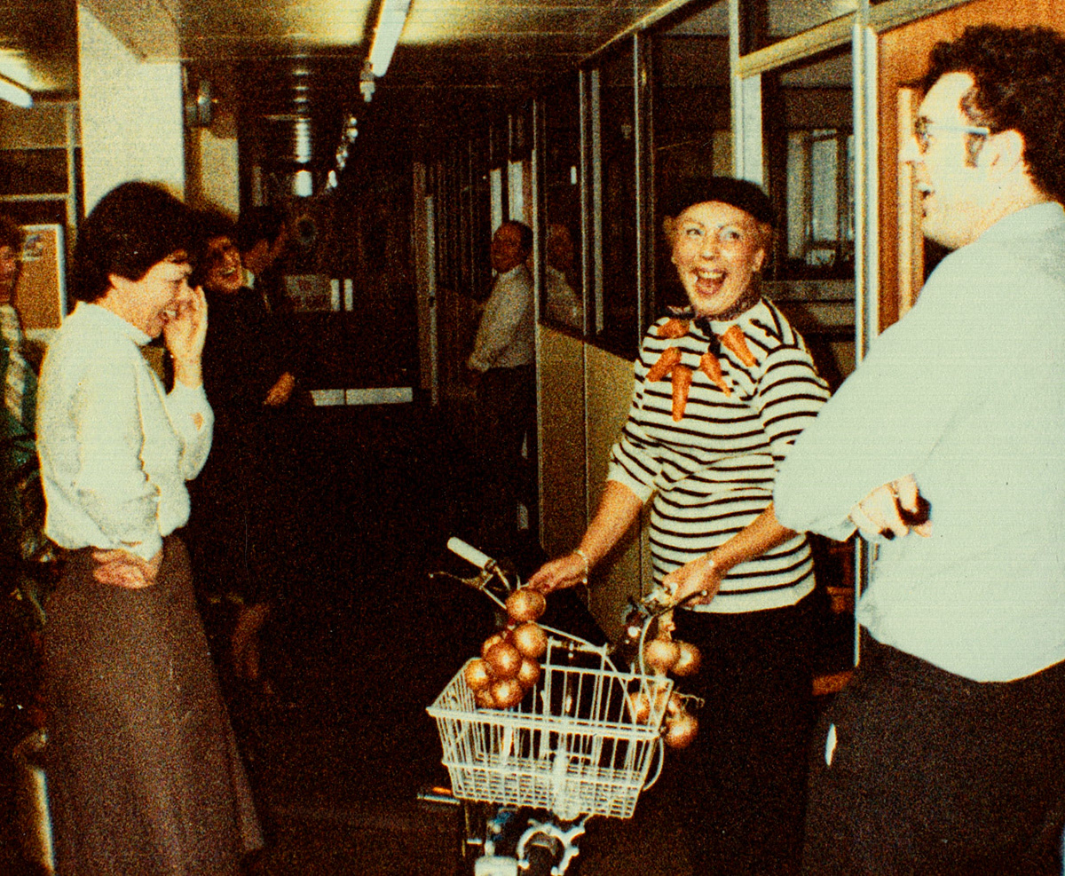 1983 November - Milk Division trip to Boulogne. Beryl Pursove with Anthea Tricker and Dennis Watson(Courtesy Beryl Purslove)